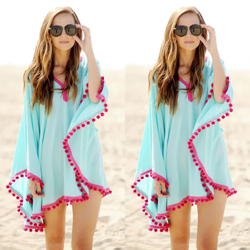 

Fashion Beach Dress Women Summer Sexy V Neck Chiffon Bikini Swimsuit Cover Up Swimwear Sunscreen Cover-Ups Loose Casual Dresses