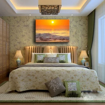 

Canvas Pictures Home Decor 1 Piece Ocean Wave Sunrise Seascape Painting Print Golden Sea Beach Poster Living Room Wall Art Frame