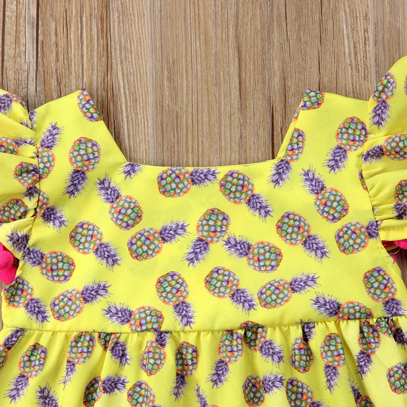 Pudcoco/милое детское платье принцессы для маленьких девочек с кисточками и расклешенными короткими рукавами и круглым вырезом; платье с рисунком ананаса для детей 0-4 лет; Helen115