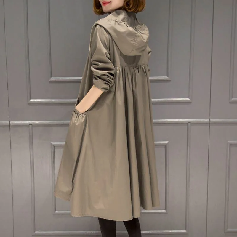 New Autumn Windbreaker Jacket Women Spring Thin Coat Korean Solid Casual Plus Size Coats 4XL Slim Black Hooded Long | Женская одежда