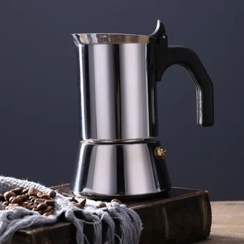 

Stainless Steel Moka Coffee Maker Mocha Pot 4 Cups 200ml No Residue Safety High-pressure Steam Extraction