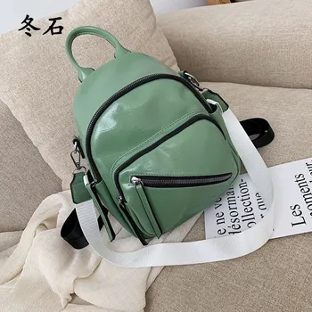 

fashion Oil Leather Teenage Girl small Backpack 2019 Women Shoulder Bag Large Capacity Portable School Bagpack for Little Kid