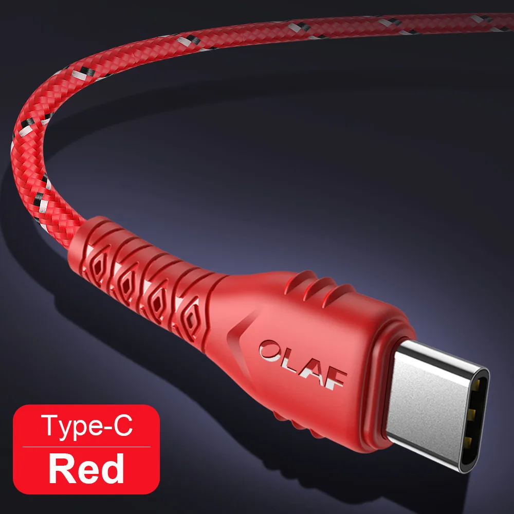 Red OLAF type C кабель для huawei P20 lite, type C USB быстрый заряд кабеля для samsung a70 2.4A кабели мобильного телефона для Xiaomi Note 7 - Цвет: Red