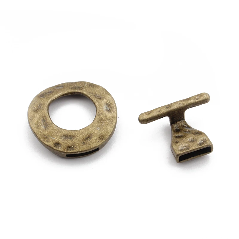 Antique Bronze 2 комплекта, античные серебряные/Бронзовые забитые Т-образные запонки, застежка-крючок для 10x2 мм, плоские кожаные браслеты, аксессуары для ювелирных изделий DIY - Цвет: Antique Bronze