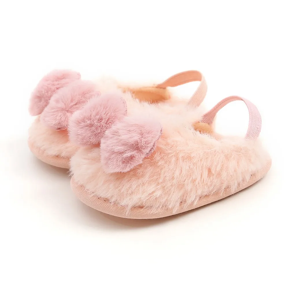 Детская Хлопковая обувь; Сезон Зима; коллекция года; Милая зимняя теплая обувь из флока с бантом для маленьких девочек