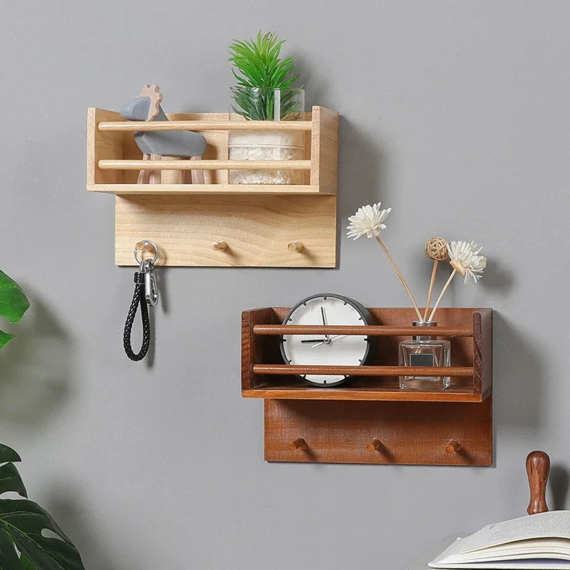 Wall Shelves Plant Pot Hanging Rack Bathroom Living Room Decoration S-Wooden 