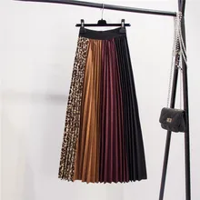 667 европейский и американский хит цвет плиссированная юбка женская осень и зима длинная юбка смешанных цветов леопардовая юбка