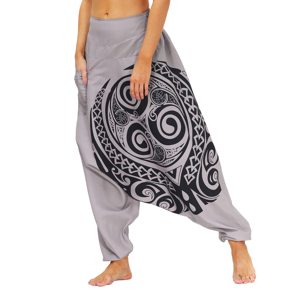 Women and Men Drop Bottom Elastic Waist Loose Fit Baggy Gypsy Hippie Boho Aladdin Yoga Harem Pants - Image 3