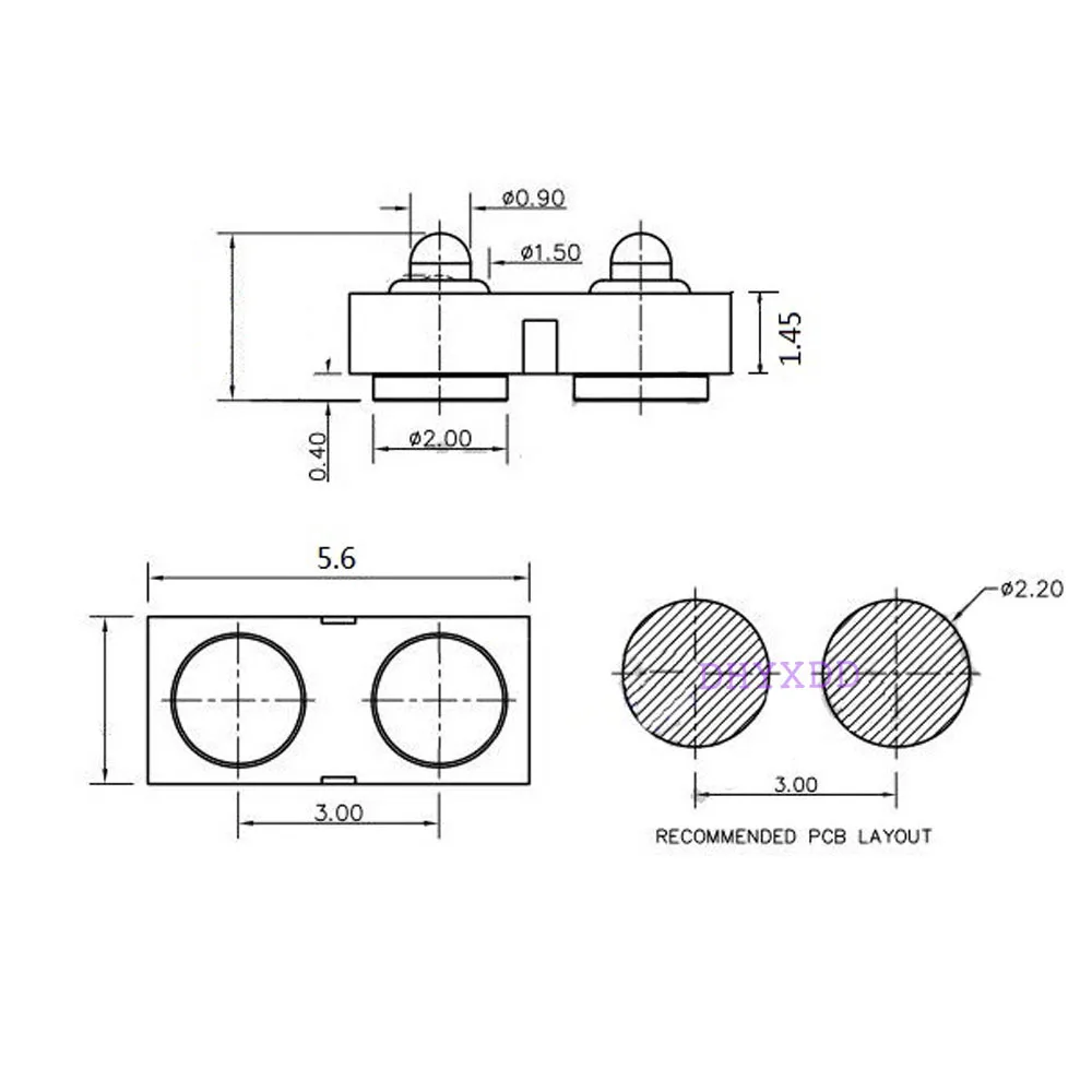 posição 2 pinos 3.0mm passo smt 3.5mm