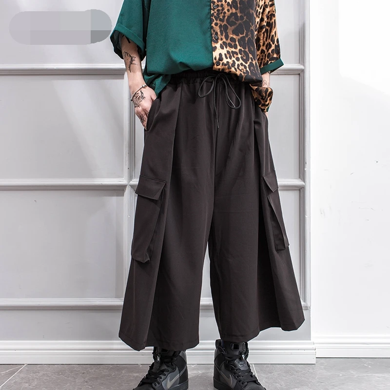 Men's pants spring/summer casual baggy pants cargo pants men's flared pants culottes black Yamamoto style