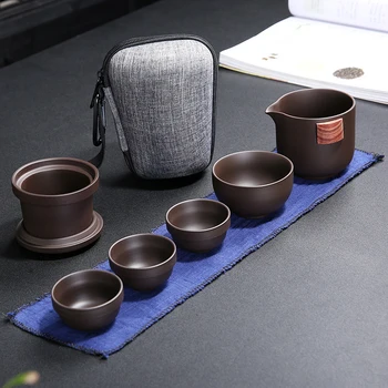 

Purple Sand Tea Set Chinese Kung Fu Travel Tea Sets Purple Portable Teapot Set Outdoor Gaiwan Tea Cups of Tea Ceremony Teacup