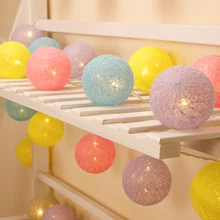 Cotton Ball Decoration String Light Thai Handmade DIY Thread Ball String Light Family Party Birthday Party Christmas Decoration