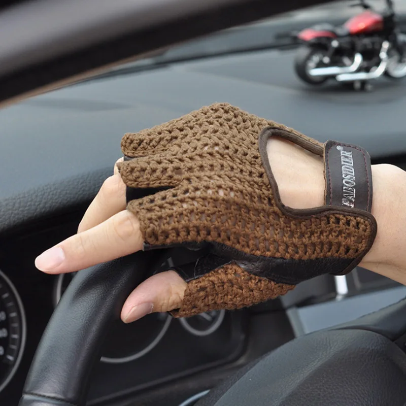 Leather Mesh Fingerless Gloves Motocross Fishnet Car Driving