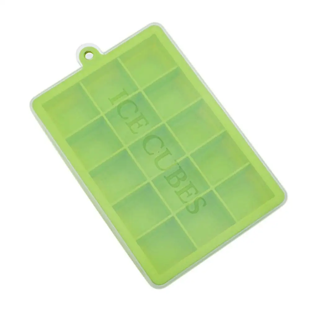 15-Grid Green 15/24 сетка силиконовая форма для льда лоток с крышкой, нескользящий лед Tong, льда производитель кубиков фруктового льда, аксессуары для кухни с барной стойкой - Цвет: 15-Grid Green