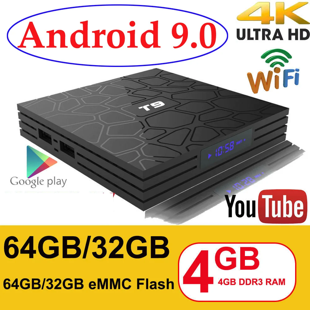 ТВ приставка T9 на Android 9 0 4K 4 + 32/64 ГБ H.265 USB 3 0|ТВ-приставки и медиаплееры| |