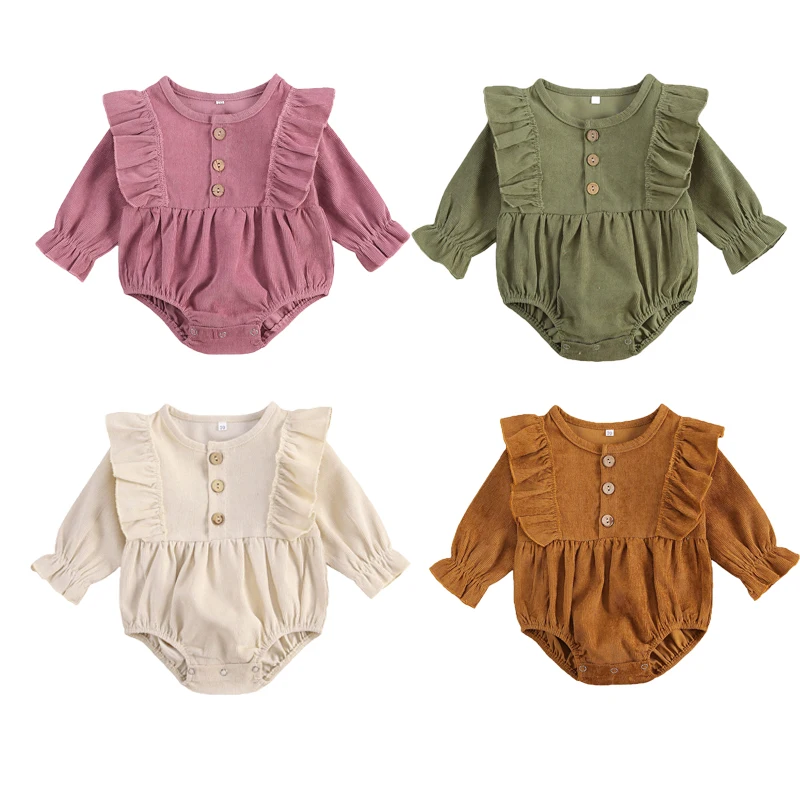 Infant Baby Girl Corduroy Romper Newborn Baby Girl Solid Causal Long