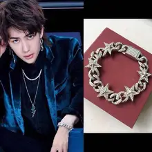 Wang Yibo с таким же браслетом Европа и Америка хип-хоп полная cystal кубинская цепь Cystal браслет мужской уличный 12 мм супер вспышка