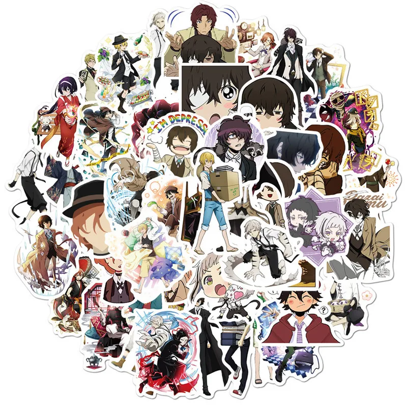 50Pcs Japan Anime Bungo Stray Dogs Stickers for Cell Phone Laptop Skateboard Manga Nakajima Atsushi Dazai Autocollant Pegatina | Канцтовары