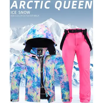 

New Thick Warm Ski Suit Waterproof Windproof Ski and Snowboard Jacket Pants Set Female Snow Suits Outdoor Clothing