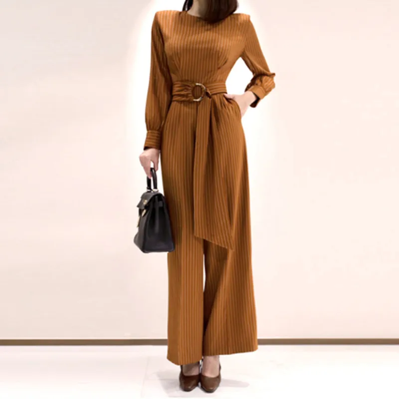 Новинка весны 2020 Элегантные Боди для женщин вертикальные полосатые комбинезоны