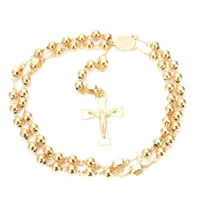 Chapelet gracieux en acier inoxydable, chaîne de perles, pendentif pour femmes et hommes, Crucifix, croix religieuse, bijoux 3
