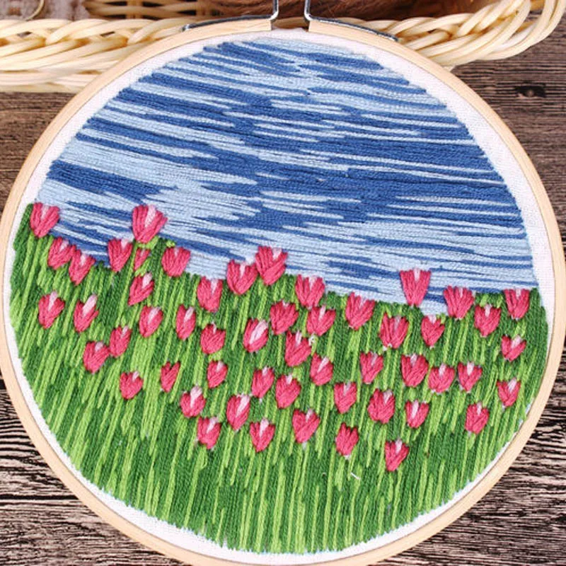 

Tulip Flower DIY Embroidery Kit Needlework Flower Printed Landscape Cross Stitch Handmade Painting Art Craft Sewing Home Decor