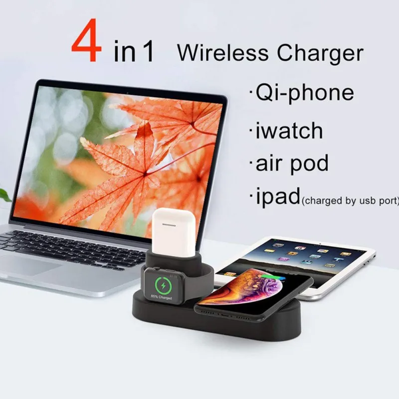 

4 In 1 Wireless Charger Station For Smart Watch Qi-enabled Phones