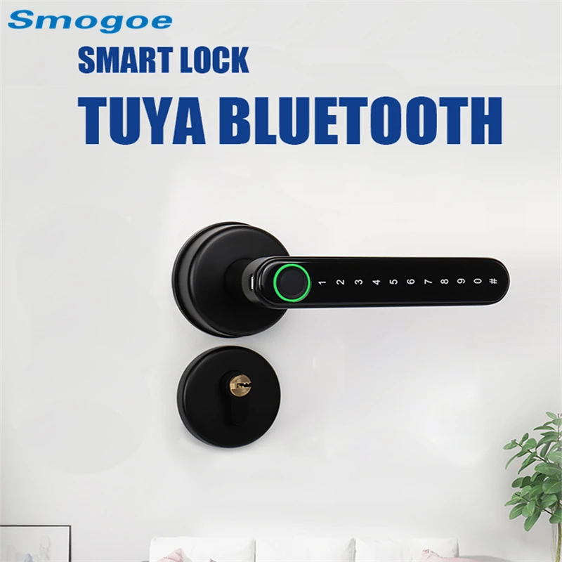 

Smogoe Tuya App Smart Door Lock Biometric Fingerprint Phone Digital Code Smart Key Mortise Door Lock Keyless Deadbolt
