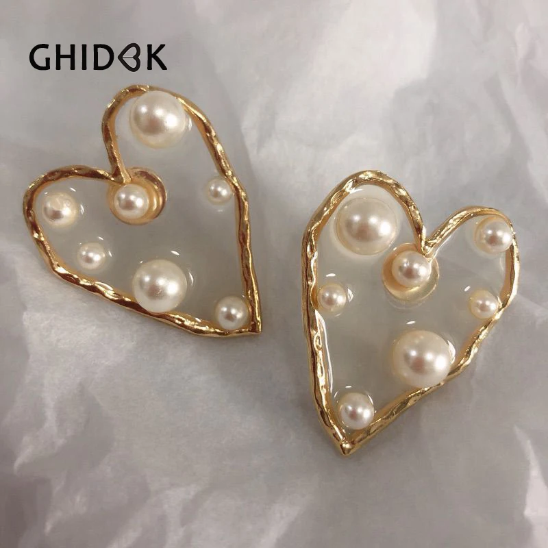 GHIDBK Boho Романтическая звезда и сердце жемчуг ушные манжеты большое акриловое сердце клипсы с искусственный жемчуг минималистичные свадебные серьги подарок
