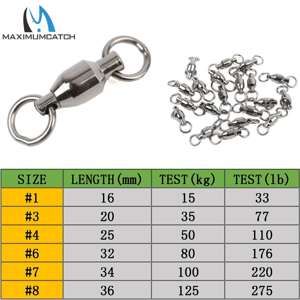 Maximumcatch 20 шт./лот#1-#8 15-125 кг шариковый подшипник из нержавеющей стали поворотный с твердым кольцом Соединительный Вертлюг для рыбалки