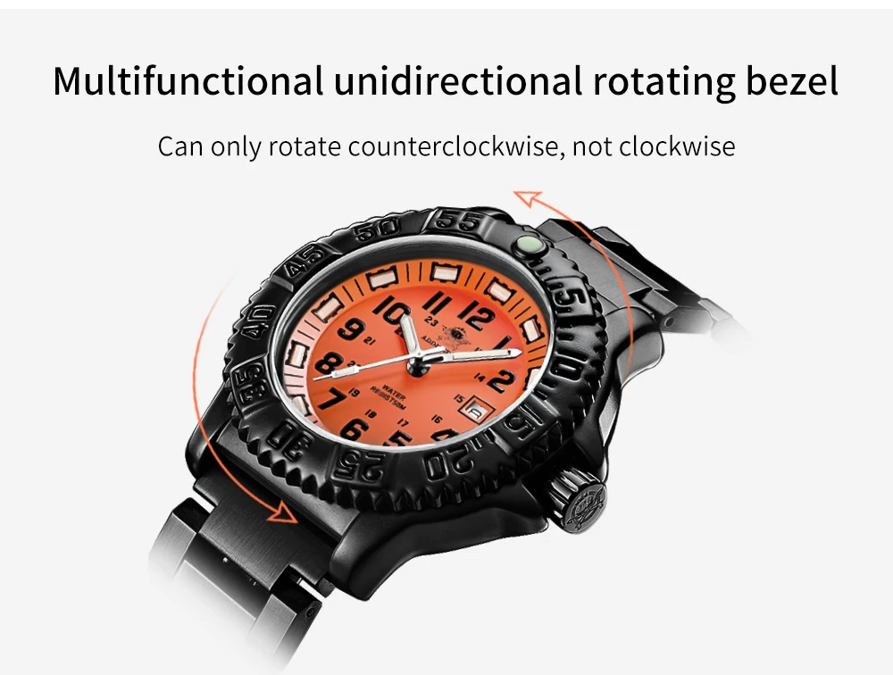 Addies Men Military Outdoor gear Watch 50m Waterproof Luminous Wristwatch relogios masculino Sport stainless steel Men's watches