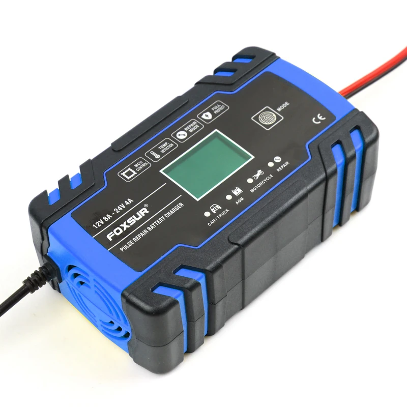 FOXSUR Car Motorcycle Battery Charger 12V 8A 24V 4A Smart Fast Charging for AGM GEL WET EFB Lead Acid Battery Charger charger adapter battery charger fast charger usb charging cable battery charger adapter