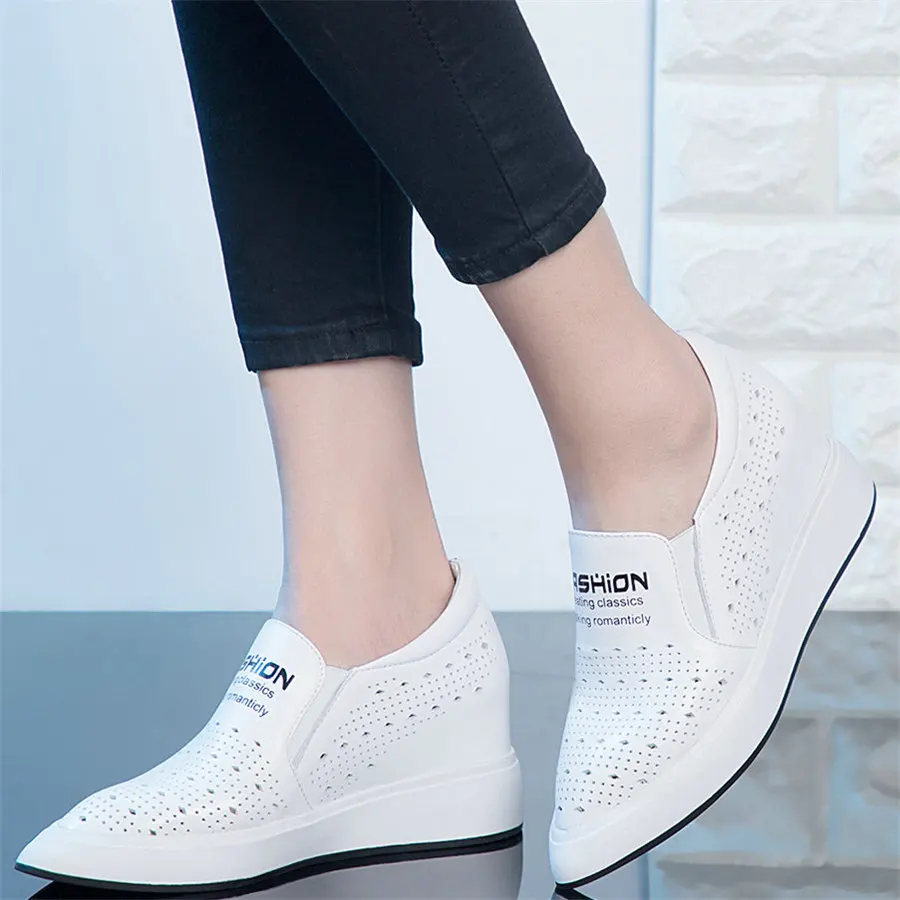 

Summer Platform Loafers Women Hollow Genuine Leather Wedges High Heel Pumps Female Pointed Toe Fashion Sneakers Casual Shoes