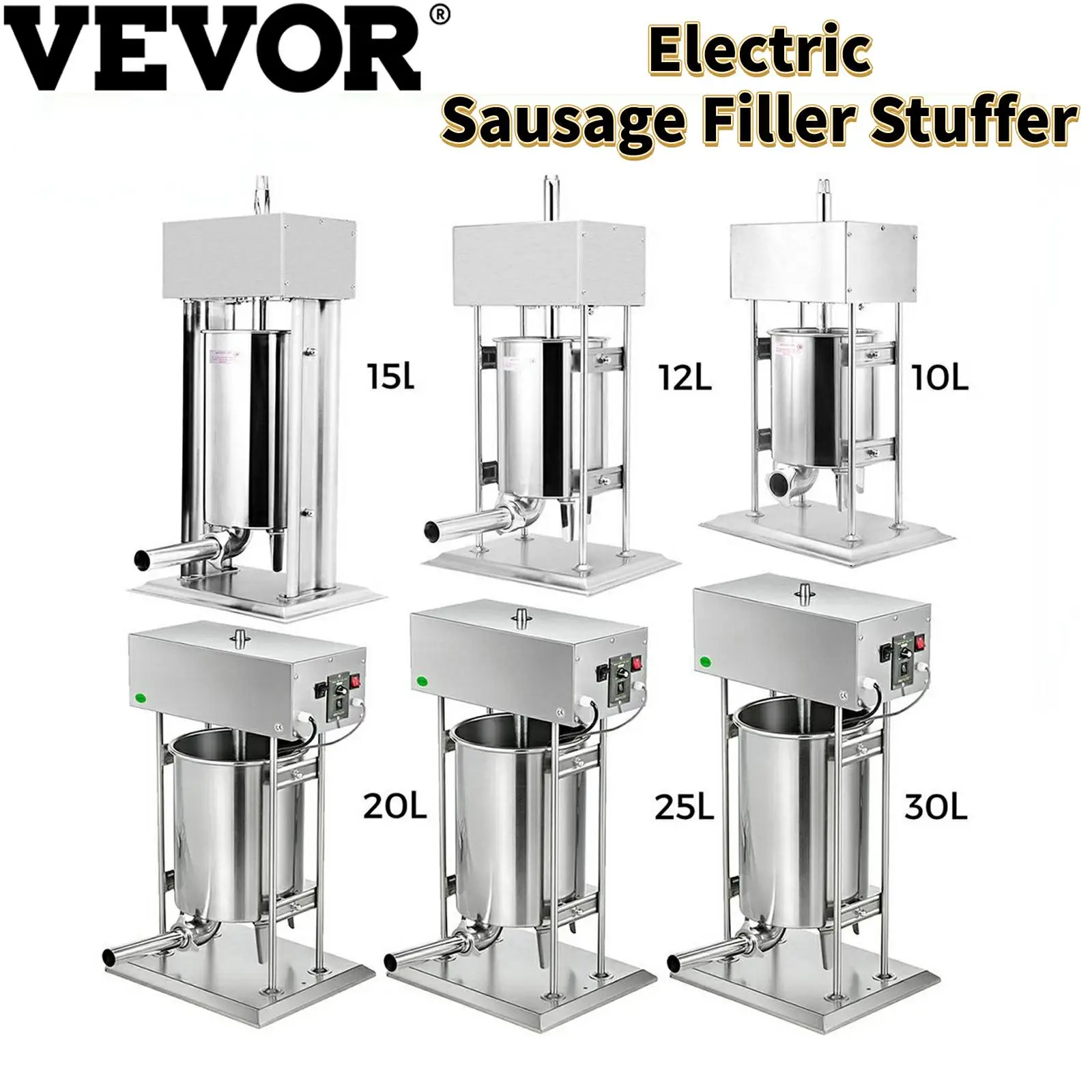 VEVOR Electric Sausage Filler Stuffer 10L 12L 15L 20L 25L 30L Stainless Steel for Home Commercial Make Hot Dog Bratwurst | Бытовая