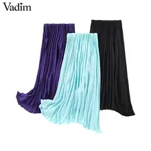 Vadim Женская Базовая однотонная плиссированная юбка миди faldas mujer с эластичной талией, Офисная Женская одежда, женские повседневные шикарные юбки до середины икры BA890