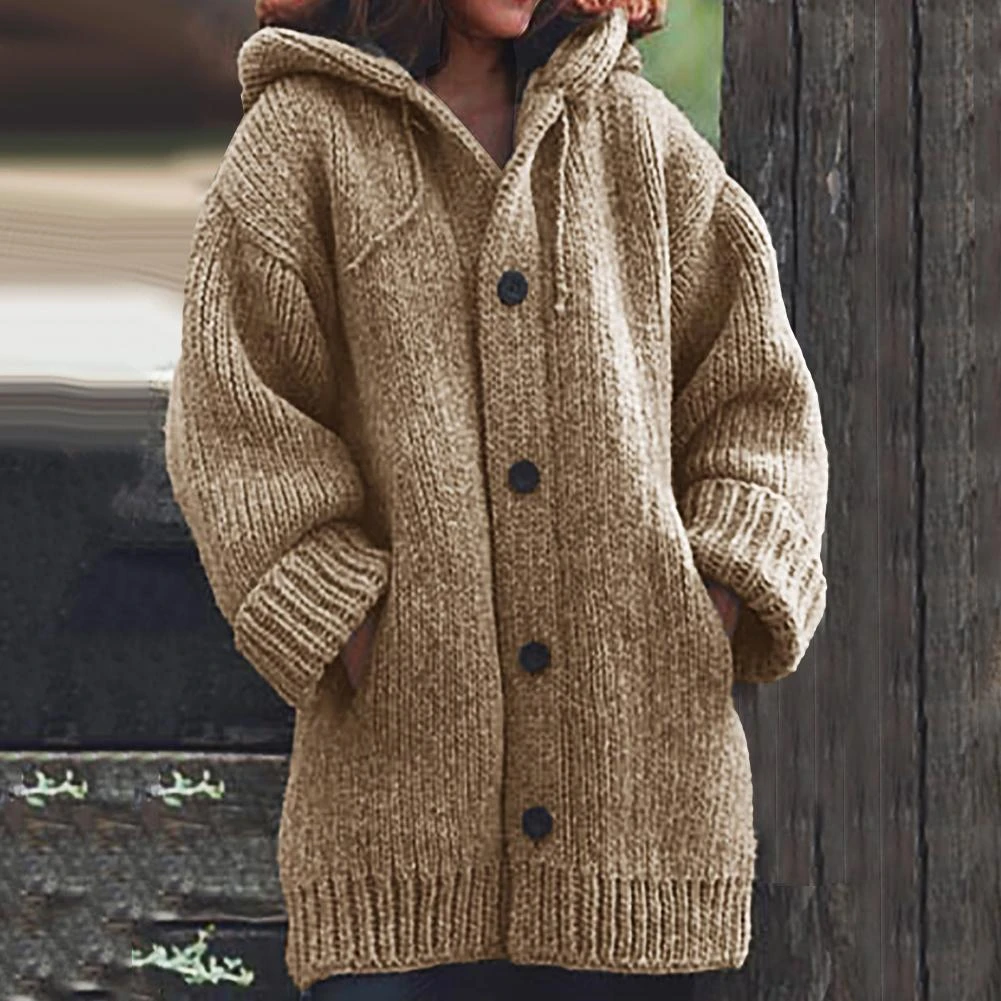 Suéter con capucha para mujer, cárdigan de punto de manga larga, cálido, a  la moda, Otoño e Invierno|Caquetas de punto| - AliExpress