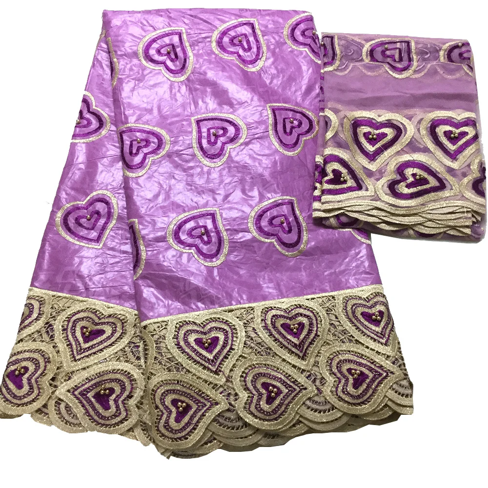 

Purple African Lace Fabric and Scarf Fabric High Quality Nigerian Laces Fabric With Beads Best Selling Bazin Riche Getzner