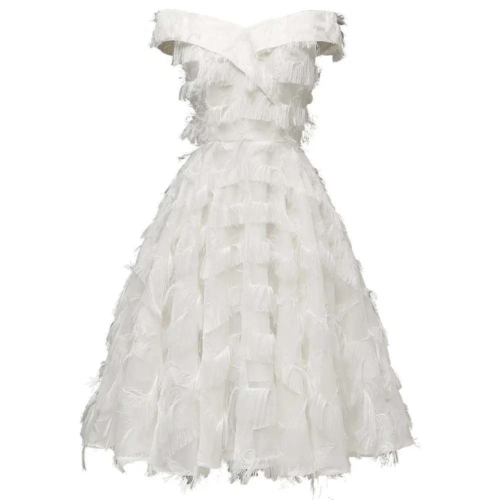 Кисточкой Soulder короткое вечернее платье элегантное белое милое платье для официального события бордового цвета, платье без бретелек для выпускного вечера, вечерние платья - Цвет: Белый