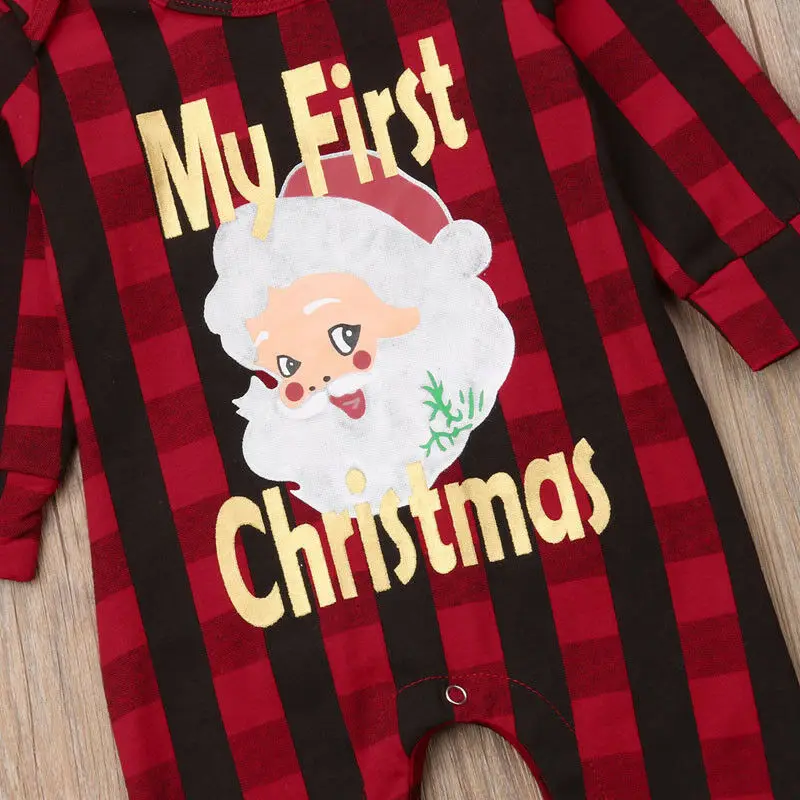 Милый Рождественский комбинезон Санты из 2 предметов, хлопковый клетчатый комбинезон с длинными рукавами, Одежда для новорожденных мальчиков и девочек 0-24 месяцев