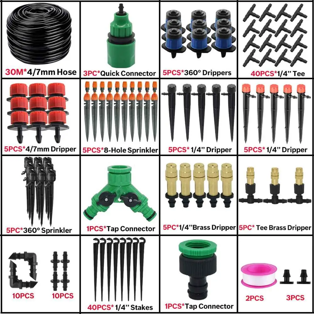 50 м садовая автоматическая система полива с таймером, контроль капельного орошения, капельница для воды, распылитель, распылитель, наборы для полива - Цвет: KSL01-KIT065-30M-A
