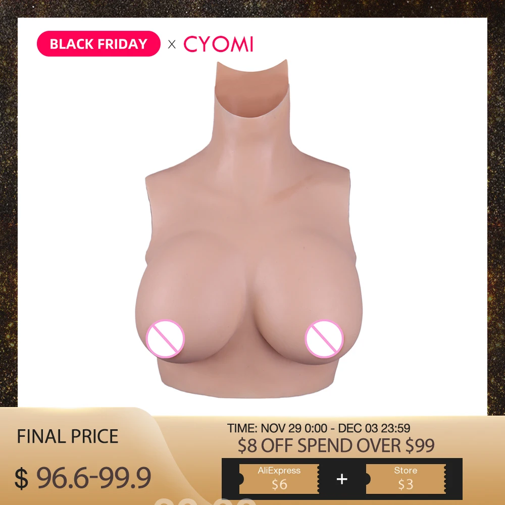 

CYOMI Shemale Transgender Crossdresser Silicone Breasts High Collar Neck to Ear Silicone Breast Forms Fake Boobs for Cosplay 3G