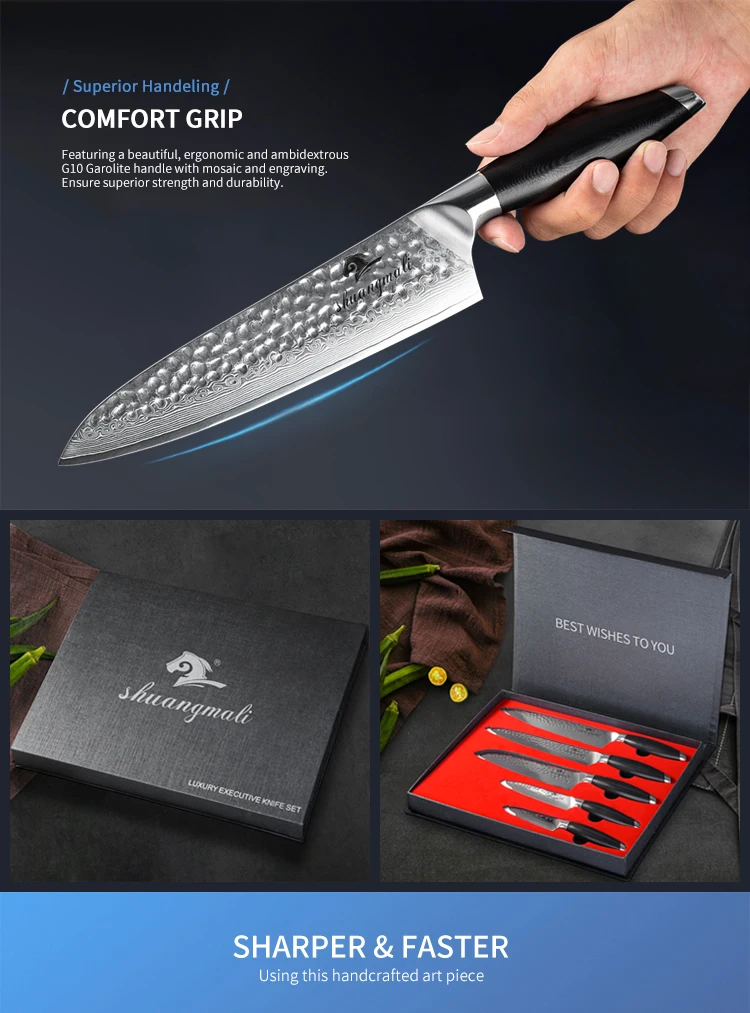Многофункциональный набор кухонных ножей Forge VG10 Дамасские нож шеф-повара Santoku нож для нарезки стейка Фруктовый нож с подарочной коробкой