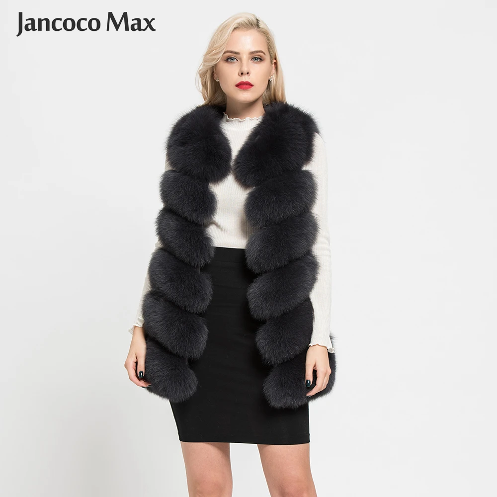 Jancoco Max, новинка, Длинный жилет из натурального Лисьего меха, Осень-зима, теплый, 6 рядов, жилет, женский, Повседневный, мягкий, жилет, высокое качество, S7167