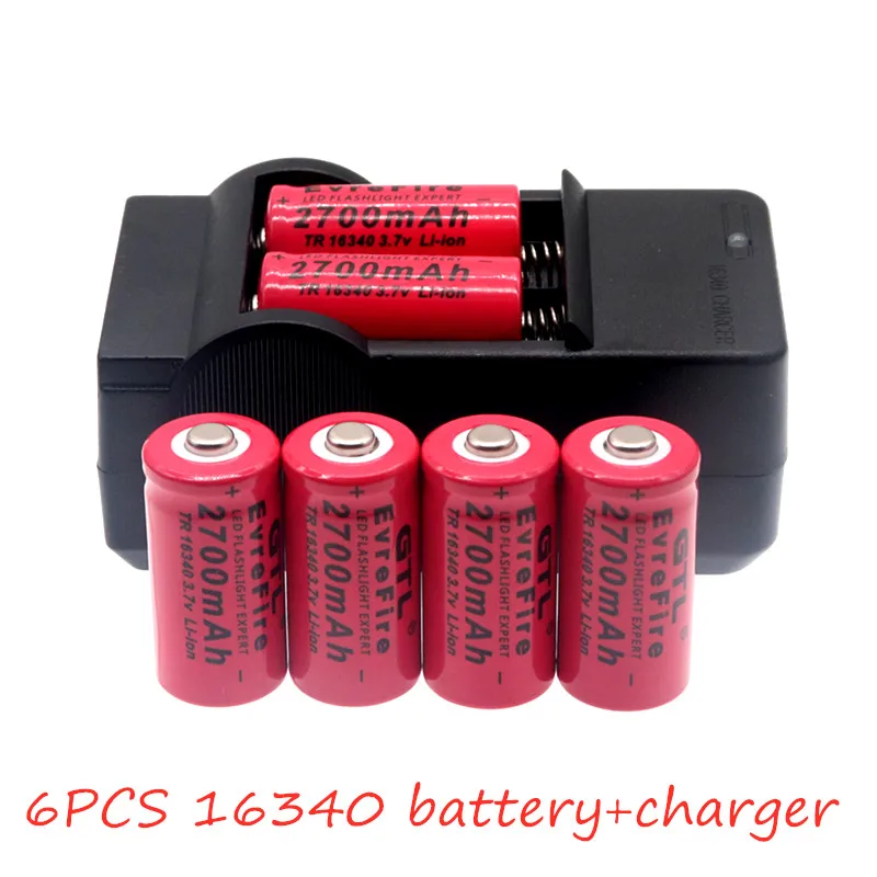 Красный 2700mAh перезаряжаемый 3,7 V литий-ионные 16340 батареи CR123A аккумулятор для светодиодного фонарика путешествия настенное зарядное устройство для 16340 батареи - Цвет: Красный