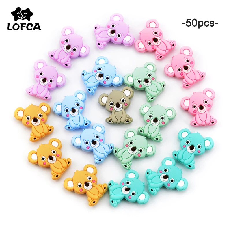 

50 шт., силиконовые бусины LOFCA Koala, Пищевая силиконовая бусина без БФА для изготовления детских прорезывателей, цепочка для соски, детская игрушка-прорезыватель