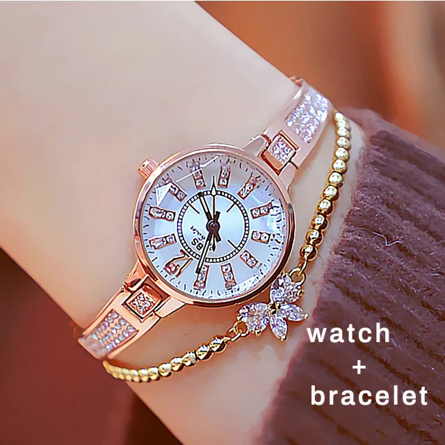 silver-with-bracelet Часы женские известный бренд модные маленькие циферблат женские наручные часы со стразами женские наручные часы розовое золото кварцевые часы - Цвет: silver-with-bracelet