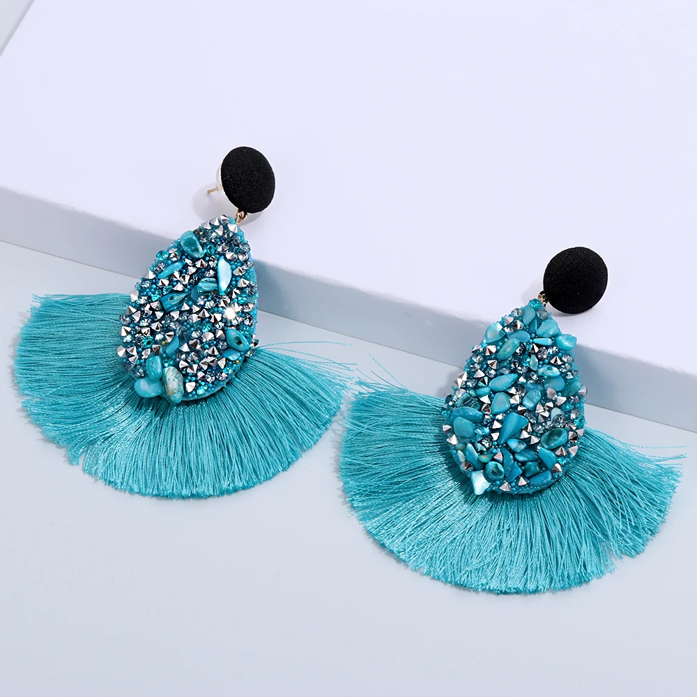 Dangle Earrings 1Pair Bohemia Tassel Colorful Charm Crystal Glitter Sequins Drop Women Jewelry Accessories dangle earrings drop earrings crystal tassel earrings crystal earrings