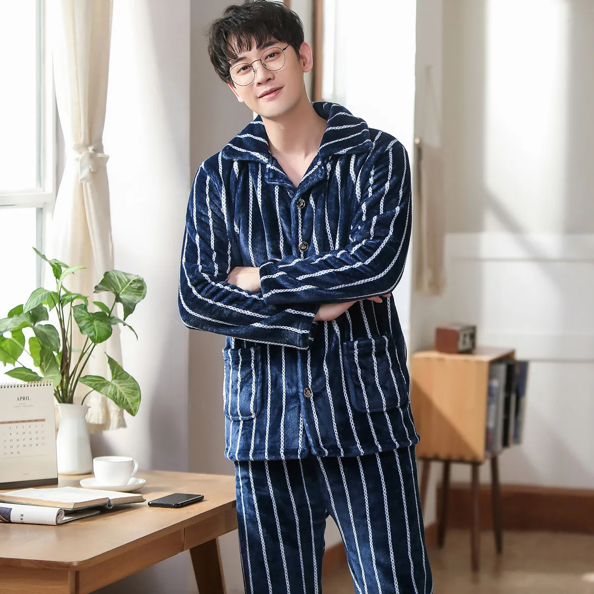 silk pajamas Plus Size Flannel Pyjamas Men's Thicken Warm Soft Sleepwear Pijamas Hombre Men Long Sleeve Casual Homewear Pajamas Sets For Male mens designer pjs