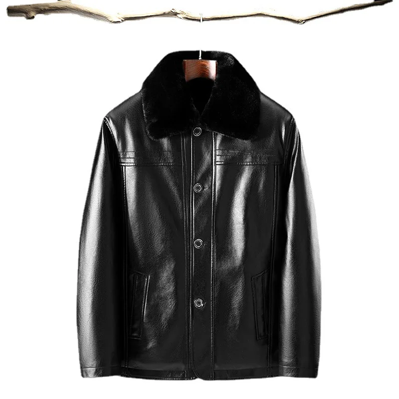 

YAPU 2021 Leather Jacket Men Winter Fleece Motorcycle Pu Leahter Jacket Male Stand Collar Casual Windbreaker Slim Coat 4Xl