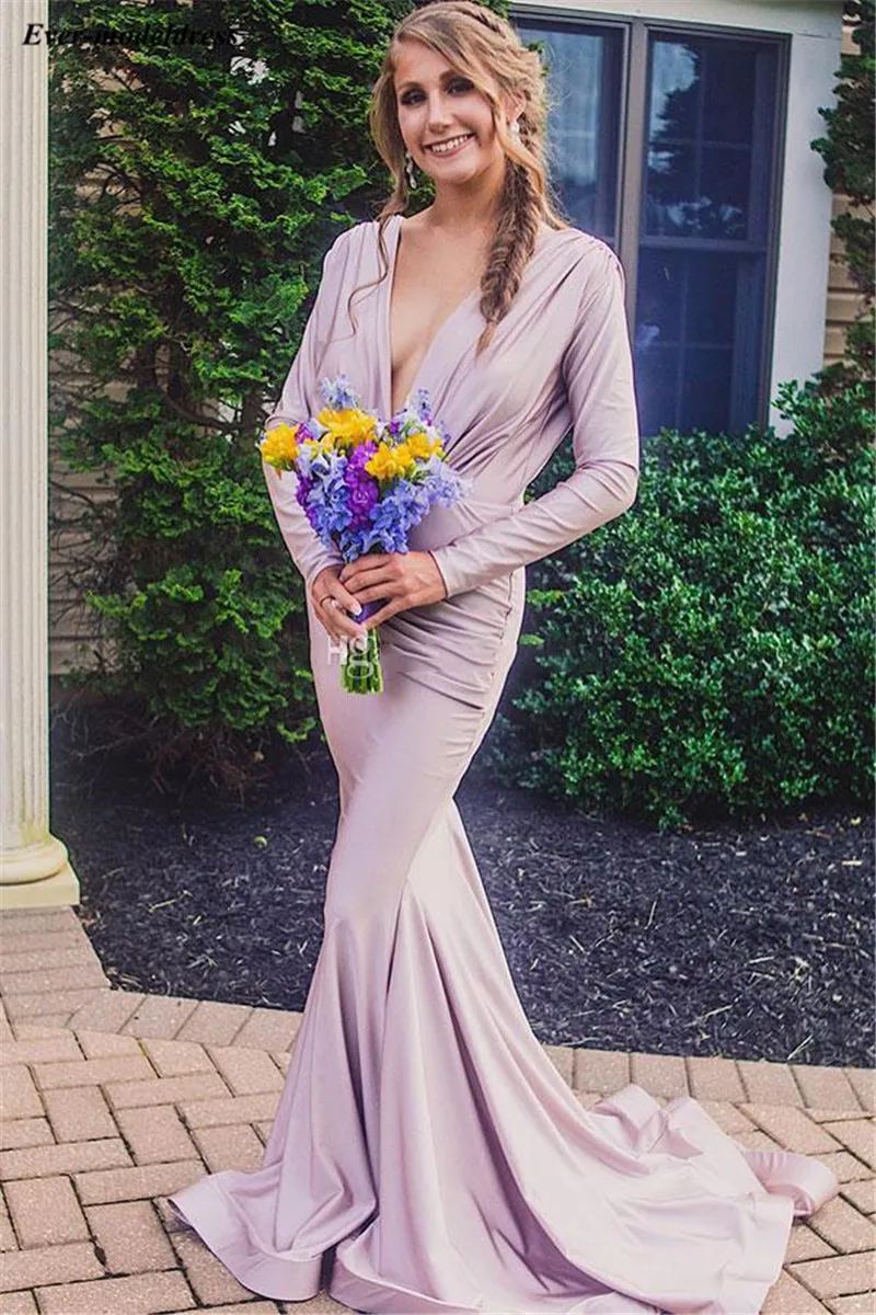 Vestidos/одежда с длинным рукавом сексуальное нижнее белье с глубоким v-образным вырезом платье подружки невесты в стиле русалки приталенный страна Стиль фрейлина развертки